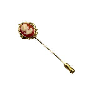 Vintage Signed TRIFARI Costume Cameo Stick Pin Lapel Pin Gold Tone & Faux Cameo